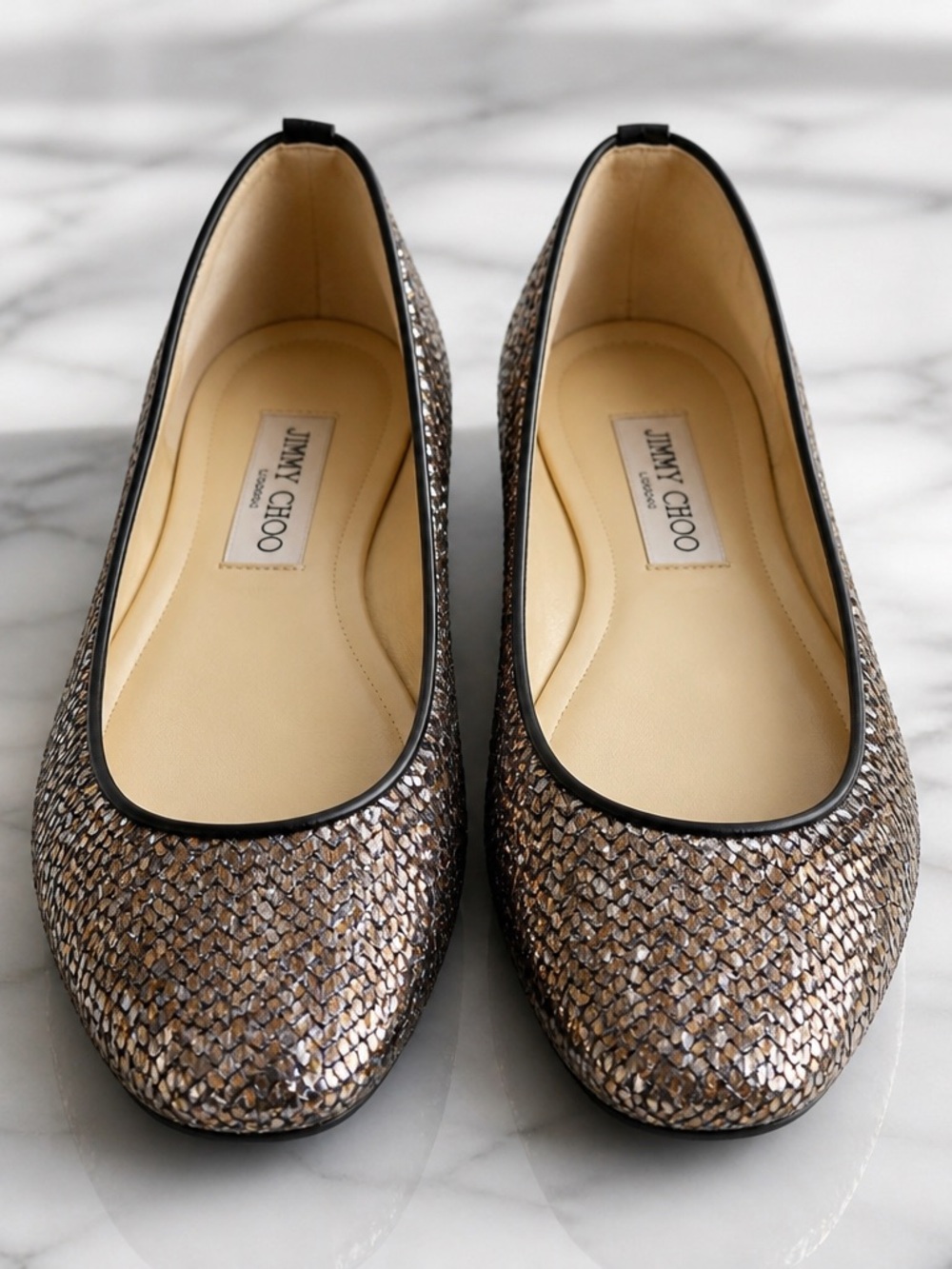 Jimmy Choo Metallic Woven Black/Silver Ballet Flats 42.